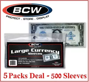 500 Large Size US Currency Banknotes Sleeves Protectors BCW Ultra Thin Holders - Picture 1 of 7