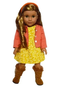 Doll Clothes 18" Dress Gold Floral Sweater Orange My Brittany Fits AG Dolls - Picture 1 of 5