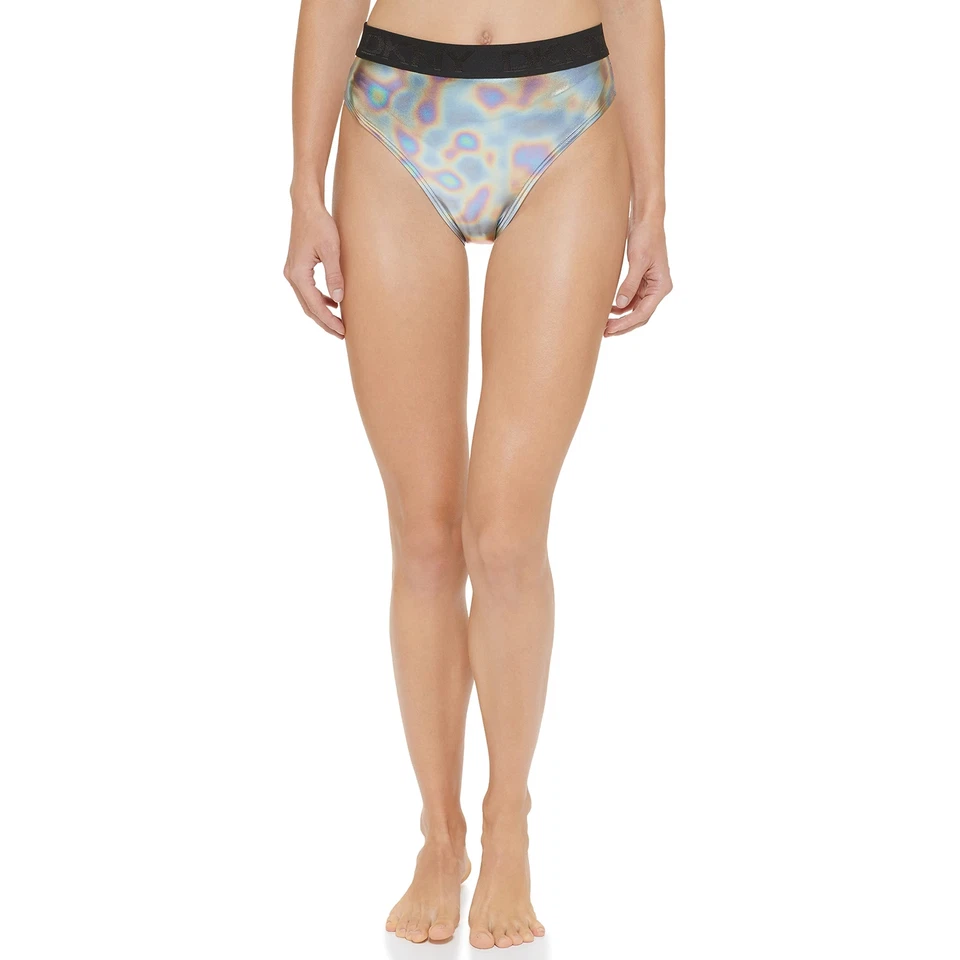 MSRP $58 Dkny Womens Mid Rise Full Coverage Bikini Bottom Silver Size Medium - Image 1 of 1