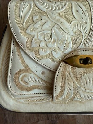 Cartera mexicana de cuero genuino marfil vintage RARA Foto 1 de 4