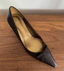 Ann Taylor Dark Brown Leather Pump Heels Shoes Pointed Work Career New in Box 7M - Picture 1 of 12
