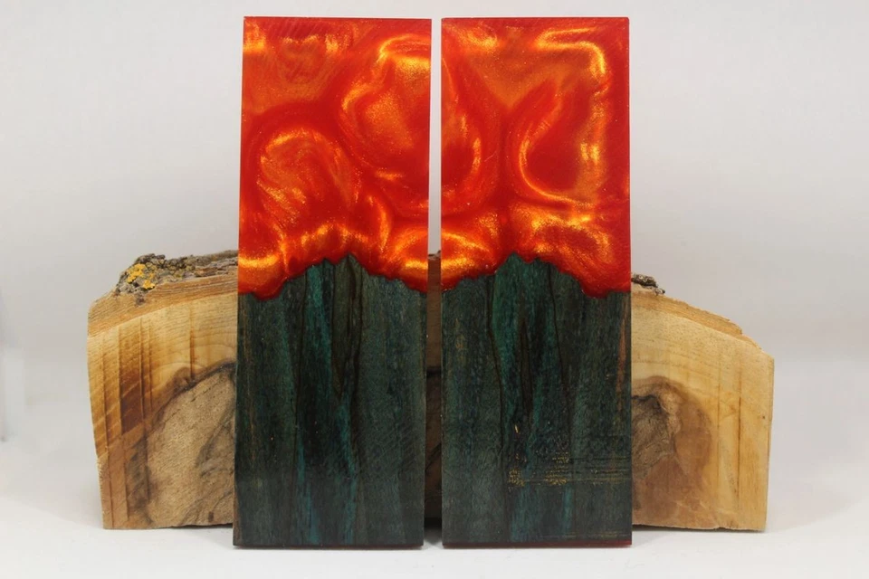 MATERIAL DE MANGO DE CUCHILLO COMPUESTO PERSONALIZADO NARANJA ARCE TEÑIDO ESTABILIZADO HÍBRIDO #7507 Foto 1 de 1