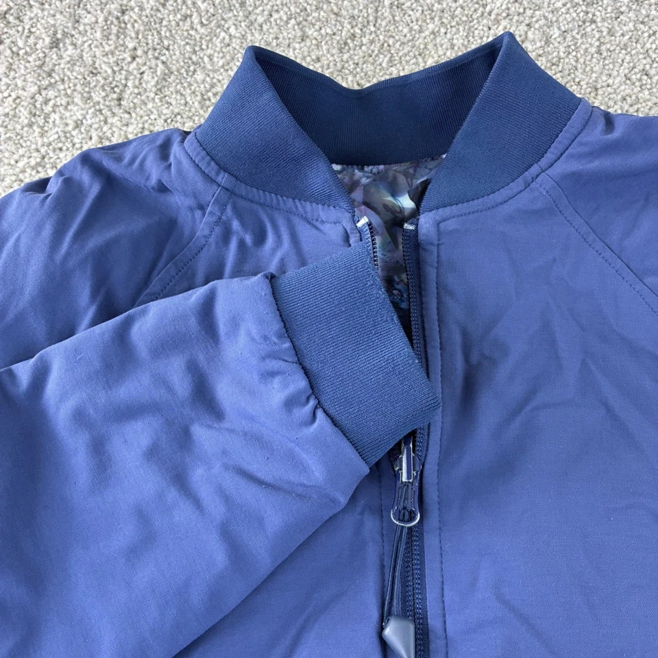 Lululemon Ivivva Reversible Bomber Jacket Kid Size Blue Floral Print Lightweight - Image 1 of 4