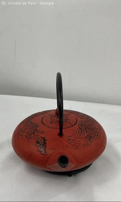 Hermosa tetera japonesa vintage Teavana hierro fundido roja con dragón japonés ornamentada Foto 1 de 4