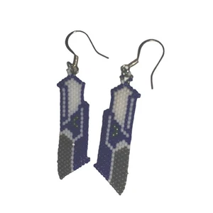 Seahawks Hand Beaded Earrings Blue dangle, handmade unbranded - Picture 1 of 3
