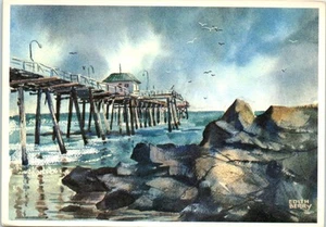 Ocean City, New Jersey. Veduta dalla 59th Street Beach Cartolina d'arte Edith Berry - Foto 1 di 2