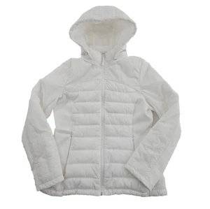 Calvin Klein Puffer Jacket Women's L Snow White Full Zip EUC Detachable Hoodie - Picture 1 of 16