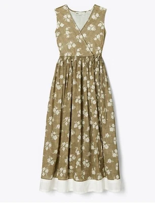 Vestido Midi Tory Burch Floral Algodão Envoltório – Tamanho 4 – Marrom e Branco – Novo sem etiquetas – US$ 498 - Imagem 1 de 4