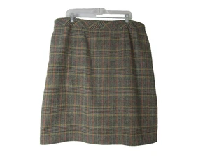 Chadwicks Womens 18W Beige Black Orange Houndstooth Plaid Wool Skirt Lined 42" - Picture 1 of 12