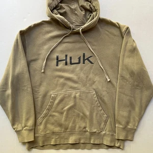Huk Hoodie Sweatshirt Mens M Beige Tan Pullover Fishing Gear Hiking Camping - Picture 1 of 6