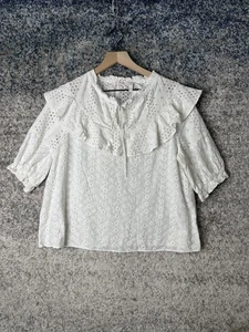 See By Chloe Blouse Womens 41 White Eyelet Ruffle Cotton Embroidered Top France - Picture 1 of 9