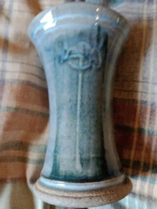 Studio Pottery Stoneware Vase Blue Abstract Design 13 cm Tall VGC Unsigned - Picture 1 of 8