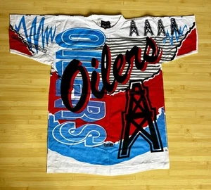 Maglia calcio vintage M Houston Oilers AOP stampa all over squadra NFL punto singolo - Foto 1 di 8