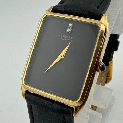 Vintage Seiko Quartz Watch 5930-5409 Men Gold Tone Rectangle Diamonds New Batter - Image 1 of 4