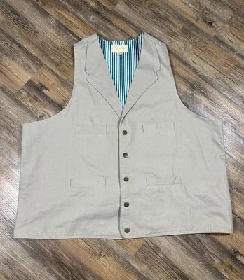 Scully Vest Men's 3XLT Beige Canvas Button Front Western Pockets Rear Cinch Belt - Image 1 of 4