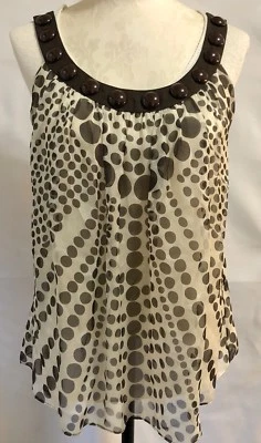 Blusa Camisa MILLY of New York Sin Mangas Marfil Marrón Lunares Seda Talla 2 (RF869 Foto 1 de 4