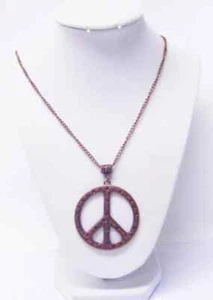 Copper Peace Symbol w/Orange Rhinestones Pendant Necklace - Picture 1 of 8