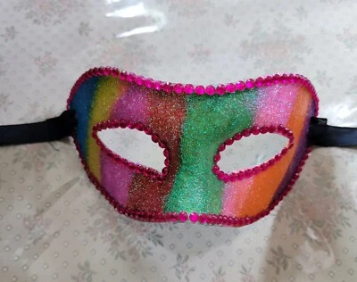 Multi-Color Glitter With Rhinestones Mardi Gras Masquerade Mask -Hand-made - Image 1 of 3