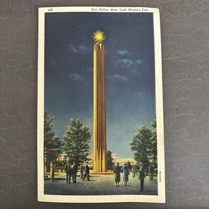 1939 New York Worlds Fair Linen Postcard Official License STAR PYLON at night - Picture 1 of 3