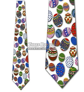 Easter Egg Ties Holiday White Necktie Mens Eggs Neck Tie NWT - Picture 1 of 3