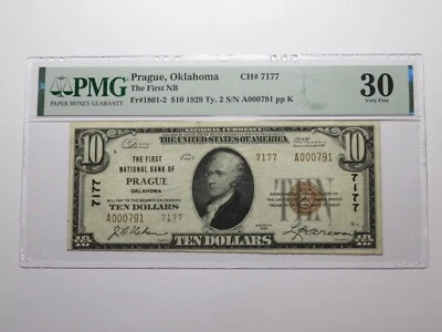 $10 1929 Prague Oklahoma OK National Currency Bank Note Bill Ch #7177 VF30 PMG - Image 1 of 4