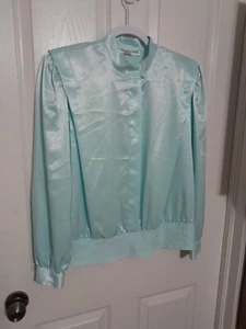 Vintage 80s Lloyd Williams Womens 10 Blue Buttondown Waistband Shoulder Pad. B47 - Picture 1 of 5