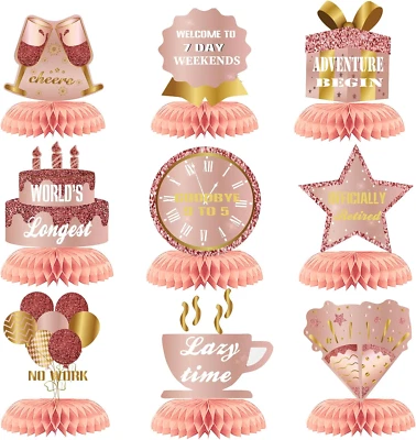 9Pcs Happy Retirement Decorations Table Honeycomb Centerpieces Party Supplies... - Image 1 of 4