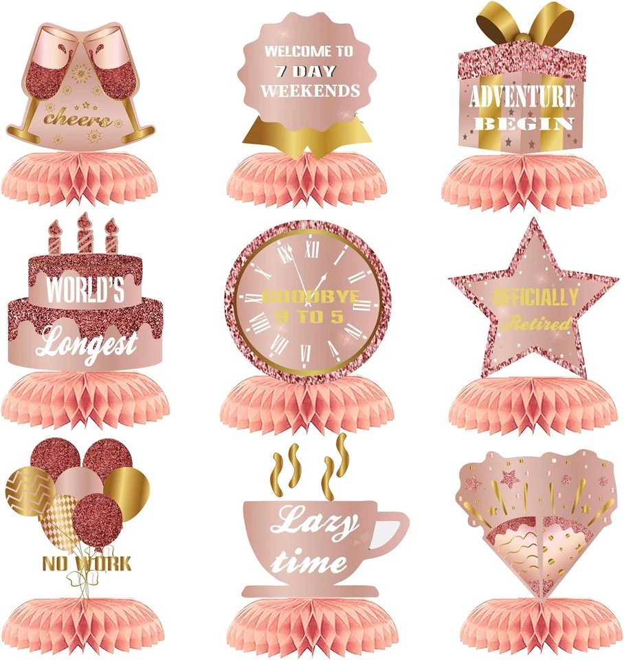 9Pcs Happy Retirement Decorations Table Honeycomb Centerpieces Party Supplies... - Image 1 of 4