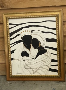 LITHOGRAPH PAINTING MOTHER & FATHER & BABY AUTHOR UNKNOWN 20"x24" - Picture 1 of 1