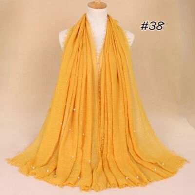 Cachecol hijab mistura de algodão - Decoração de pérolas envoltório de inverno moda feminina 190x100cm - Imagem 1 de 4
