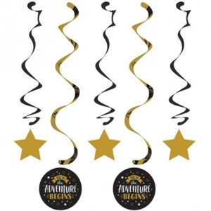 Adventure Begins Hanging Dangler Decorations 24" 5 Pack Gold Retirement Party - Picture 1 of 1