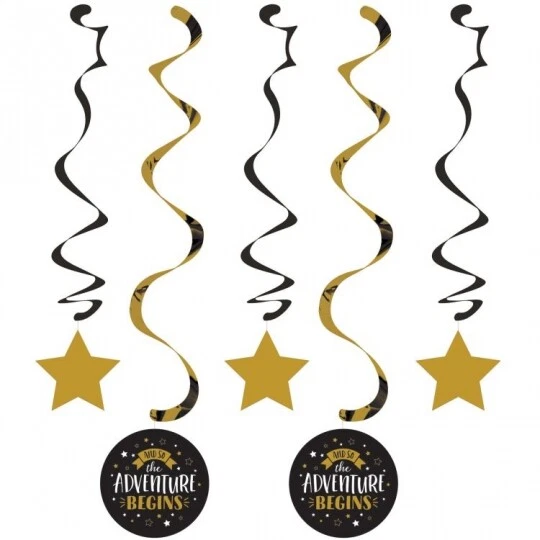 Adventure Begins Hanging Dangler Decorations 24" 5 Pack Gold Retirement Party - Image 1 of 1