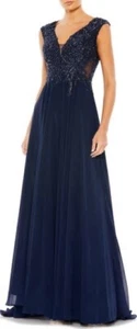 New MAC DUGGAL 20264 SEQUIN EMPIRE WAIST PLEATED Gown In Navy Size 6 $598 - Picture 1 of 10