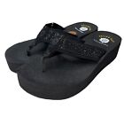 Yellow Box Flip Flops 8 Black Rhinestones Mellow Mat Comfort Wedge Sandals Edeva