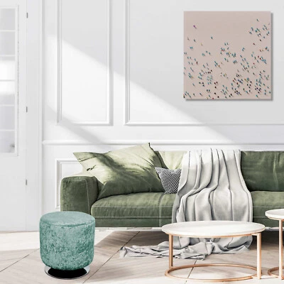 Velvet Foot Stool Aqua Round Footrest Spinning Upholstered Soft Touch Fabric - Image 1 of 4