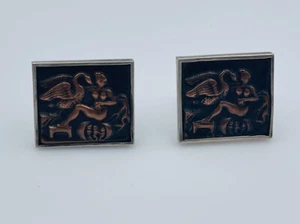 Antiguo Art Nouveau Plata de Ley & Cobre Mujer Cisne Rectangular Gemelos - Imagen 1 de 8