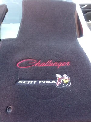 New! 2011 - 2023 Dodge CHALLENGER Black Carpet Floor Mats SRT SCAT PACK Logo 2pc - Image 1 of 2