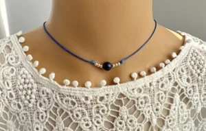 Lapis Lazuli CHOKER NECKLACE Natural Crystal Healing Adjustable Gift - Picture 1 of 9