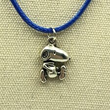 SNOOPY Peanuts Dog Silver Tone Pendant Necklace Blue Cord Christmas Gift Retro