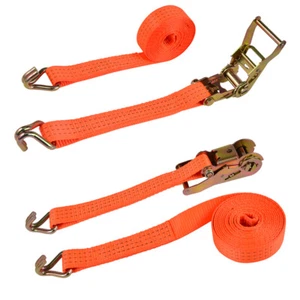 Heavy Duty Ratchet Tie Down Strap Dual J Hook Cargo Truck Car Motorcycle - Picture 1 of 8