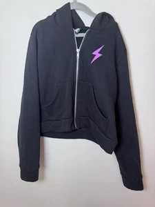 Pixie Lane Girls Black Zip Up Hoodie Girls Sz 11/12 Pink Lightening Bolt EUC - Picture 1 of 7