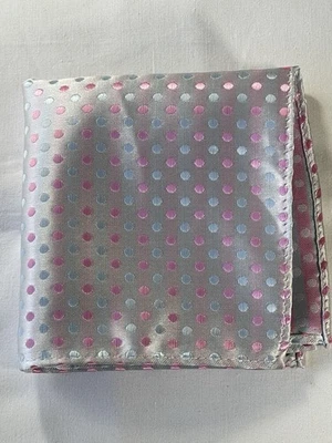 Silver/pink & blue dots woven pocket square/handkerchief - Image 1 of 4