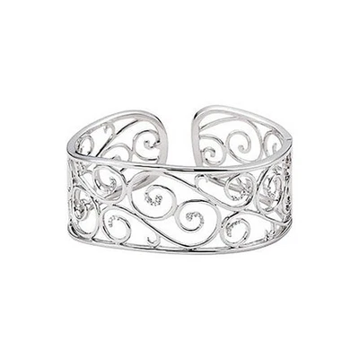 Sterling Silver 28mm Diamond Open Scroll Cuff Bracelet - Image 1 of 3