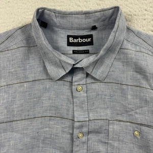 Barbour Shirt Men’s Large Blue Stripe Linen Tailored Fit Lightweight Preppy - Picture 1 of 7