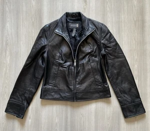 Vintage Banana Republic Classic Black Leather Jacket Bomber Moto Size XS - Bild 1 von 12