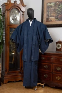 CARO SET KIMONO/HAORI GIAPPONESE VANIGLIA UOMO AUTENTICO JAPAN SAMURAI - Foto 1 di 8