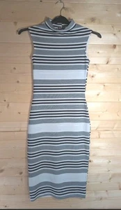 Lipsy London Women's Striped Bodycon Mock Neck Sleeveless Midi Dress Size 8 - Picture 1 of 5