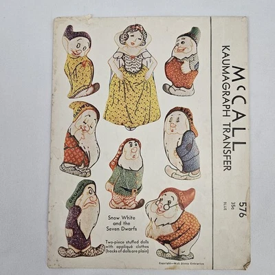 Vintage Snow White & 7 Dwarves Dolls McCall Sewing Pattern 1939 Disney Original - Image 1 of 4