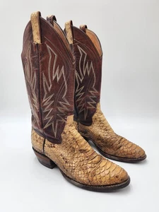 Stivali da cowboy vintage Panhandle Slim by Sanders Bodis pelle di serpente marrone e marrone - Foto 1 di 24