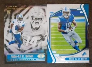 AMON-RA ST BROWN RC lot (2) 2021 Illusions Blue Gold Absolute Rookie Lions.  A1B - Picture 1 of 4